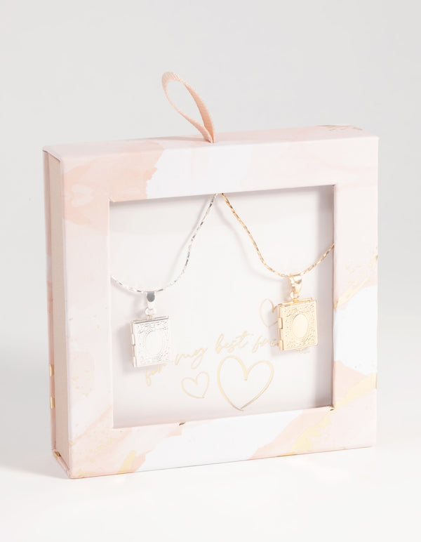 Mixed Metal Ornate Locket Necklace Set