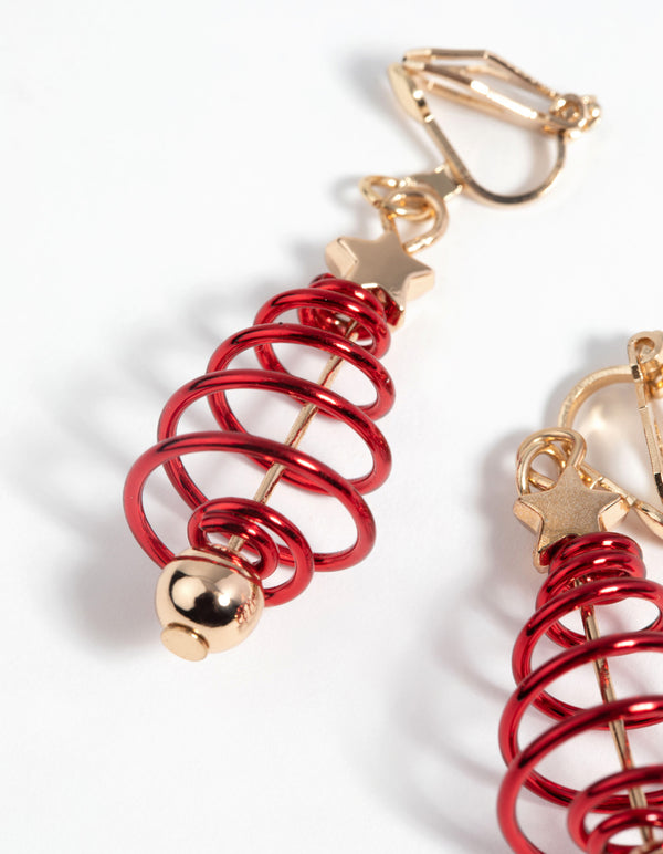 Festive Spiral Tree Clip-On Earrings