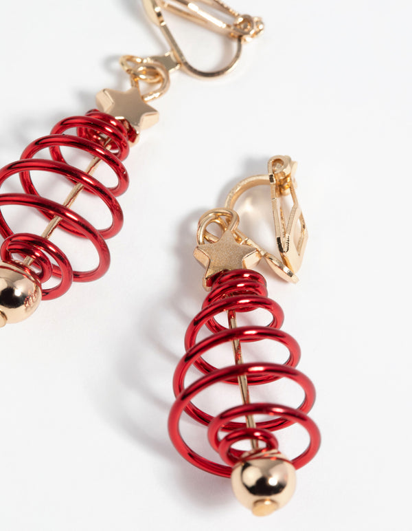 Festive Spiral Tree Clip-On Earrings
