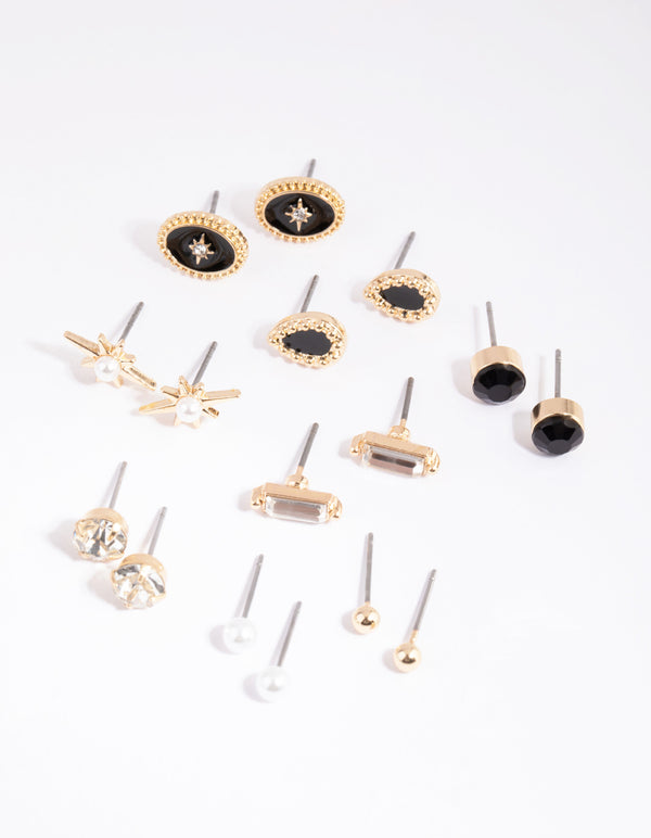 Gold Celestial Diamante & Pearl Stud Earring 8-Pack