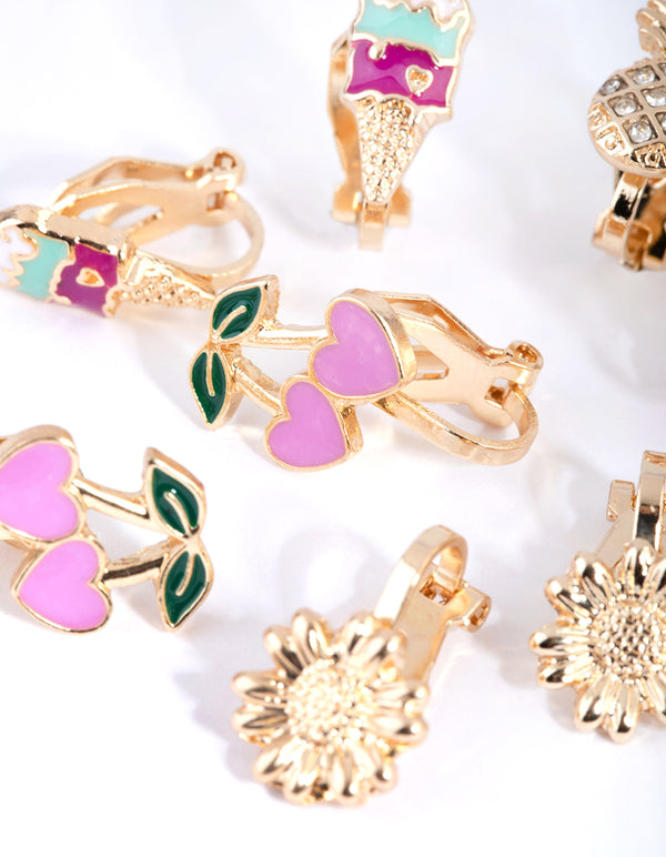 Gold Summer Vibes Clip On Earring 5-Pack