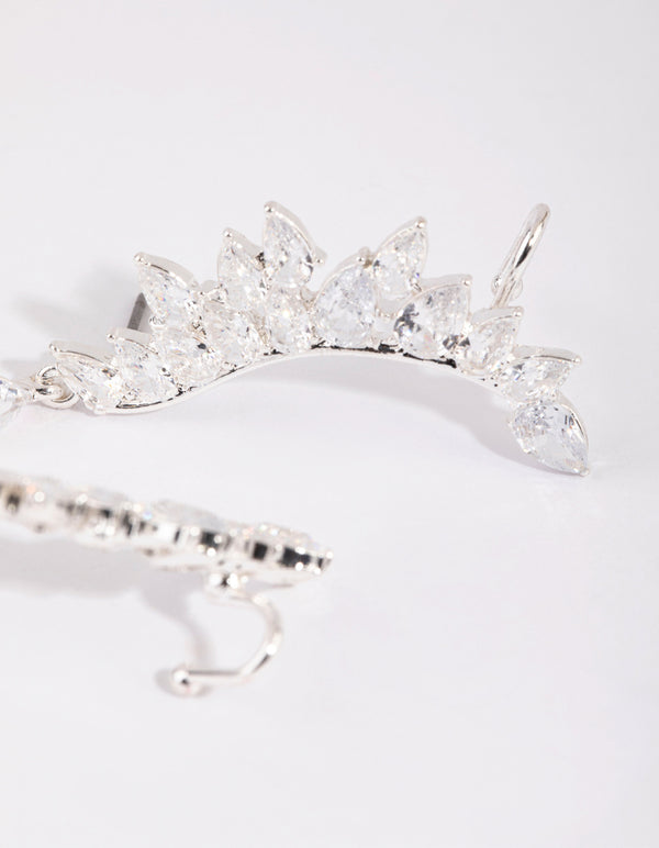 Silver Cubic Zirconia Statement Pear Cuff Earrings