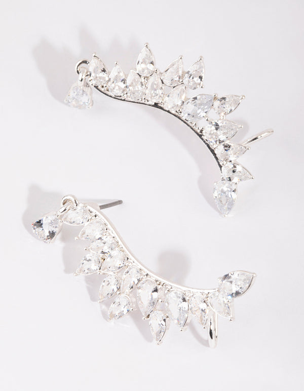 Silver Cubic Zirconia Statement Pear Cuff Earrings