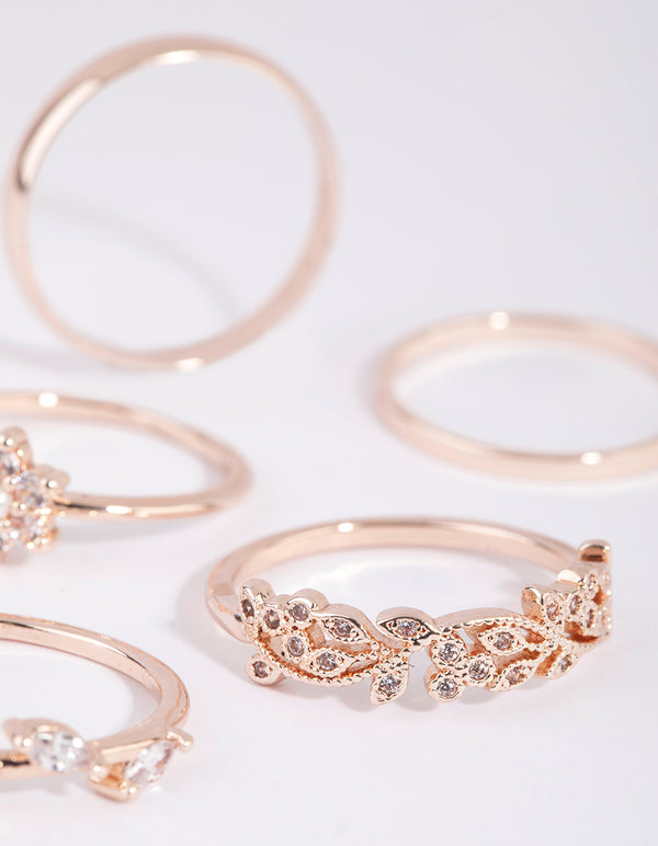 Rose Gold Cubic Zirconia Daisy Ring 5-Pack