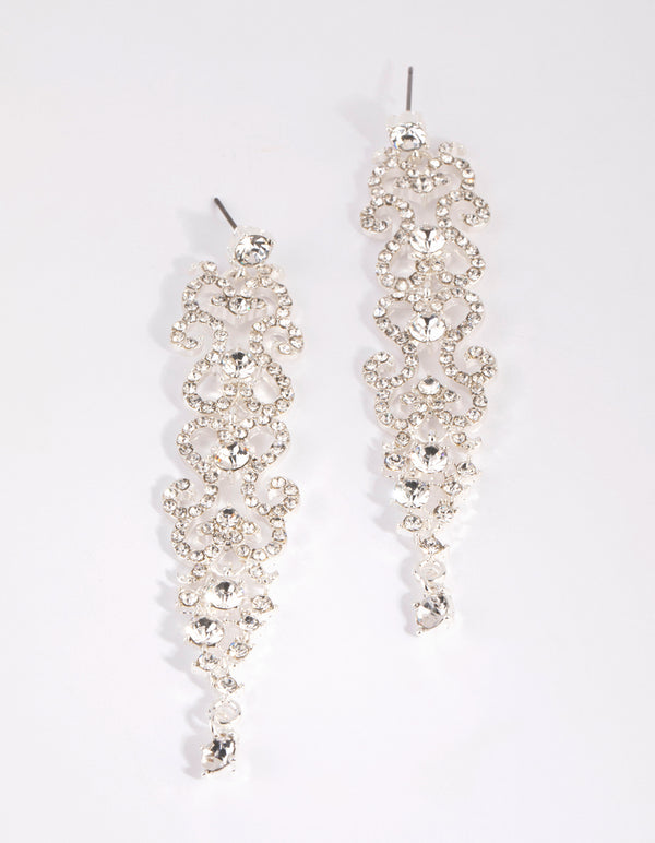Silver Diamante Cascade Drop Earrings