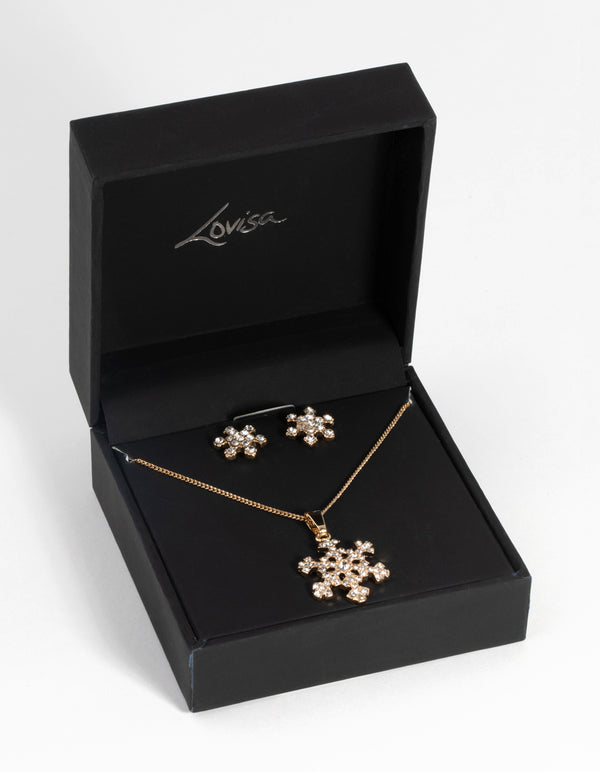 Gold Diamante Snowflake Necklace & Earring Set