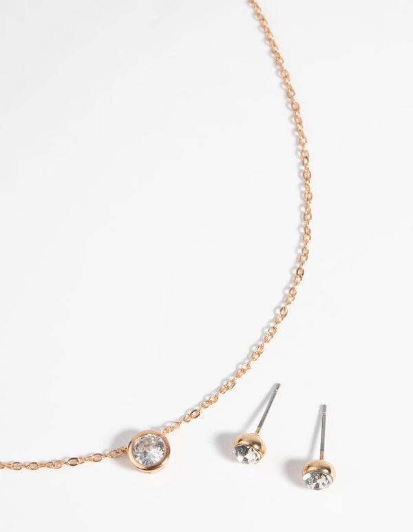 Gold Diamante Pendant Necklace & Earring Set