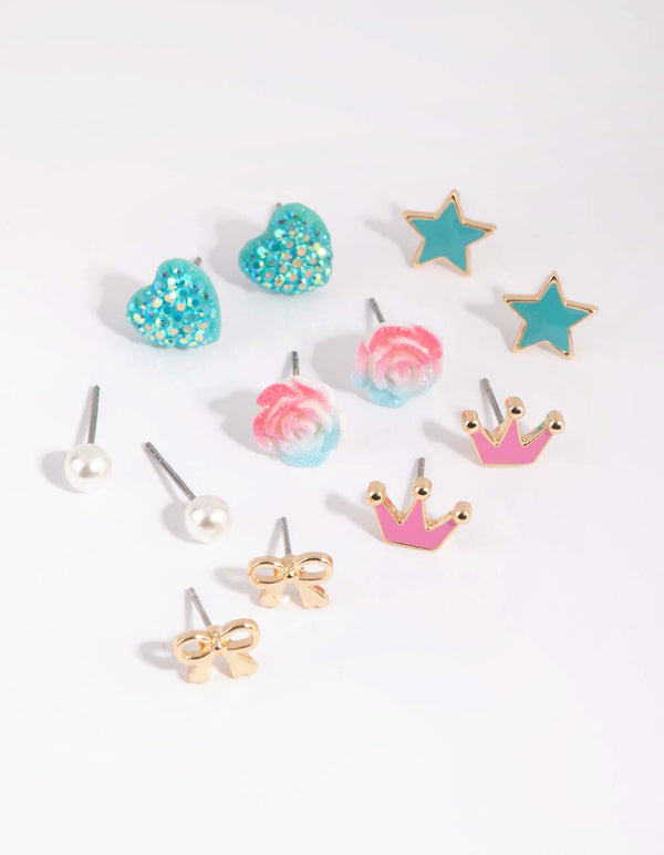 Kids Bow & Crown Stud Earring 6-Pack