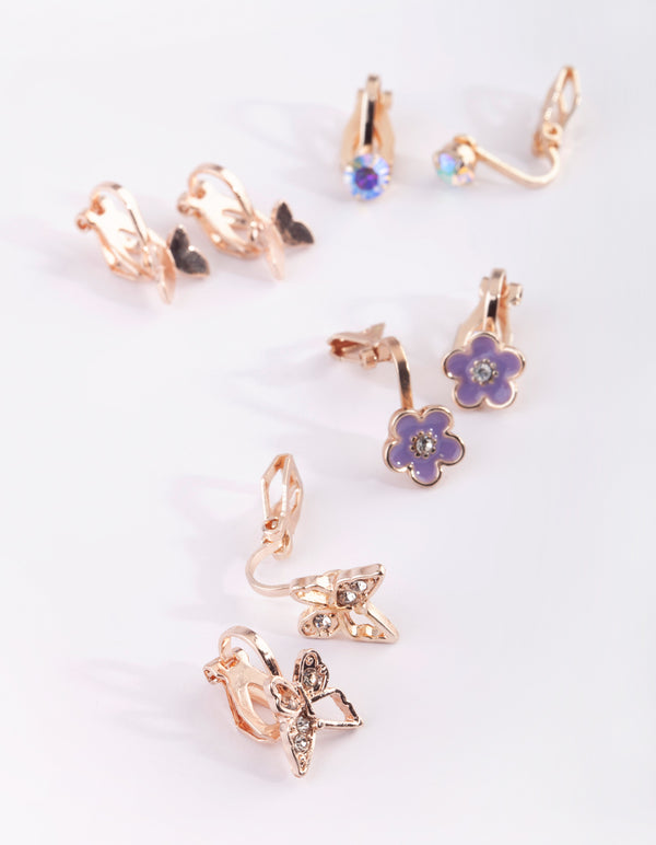 Kids Diamante & Butterfly Clip-On Earrings