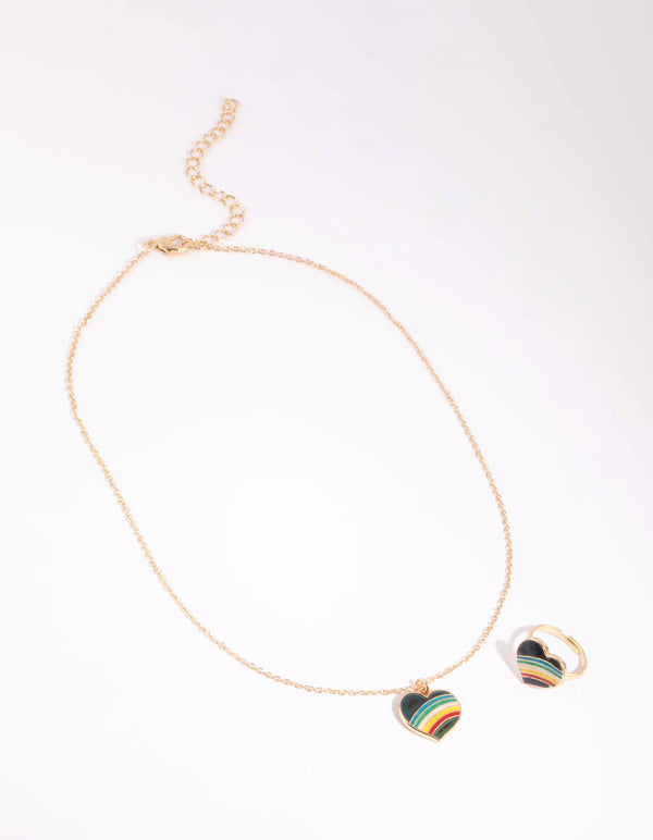 Kids Mood Heart Necklace & Ring Set