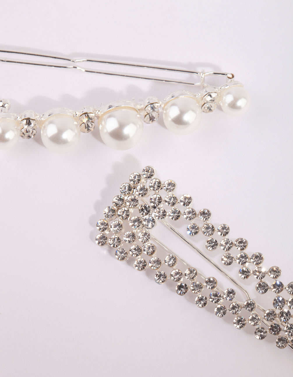 Silver Diamante & Pearl Clip Set