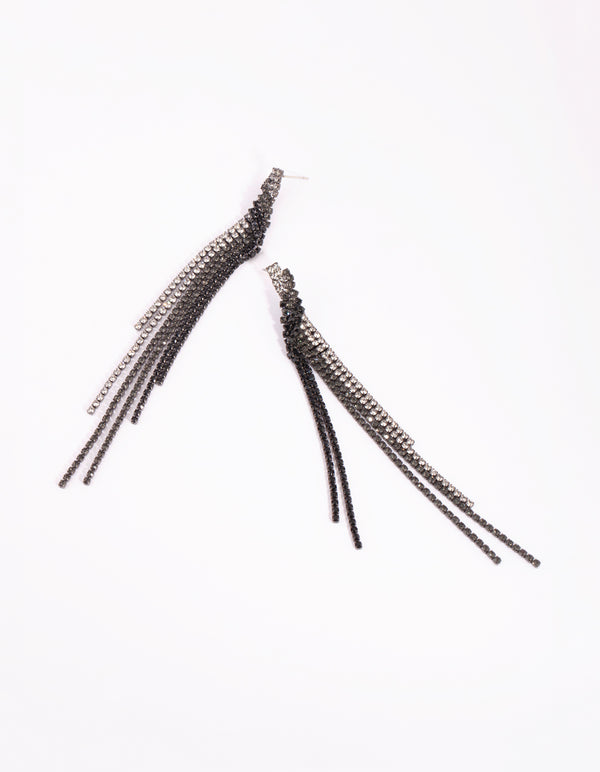 Gunmetal Diamante Drop Earrings