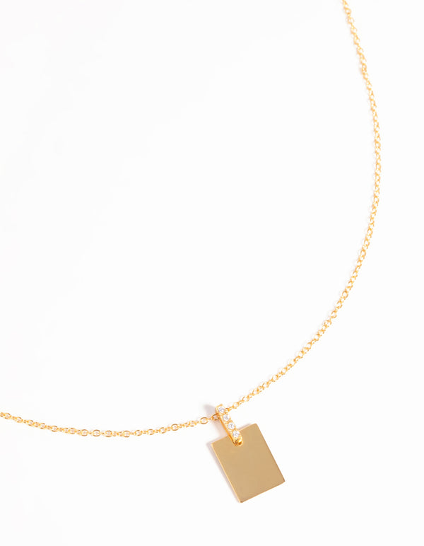 Gold Plated Sterling Silver Rectangular Tag Necklace