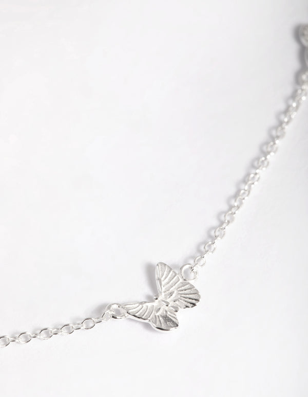 Gold Plated Sterling Silver Etched Butterfly Necklace