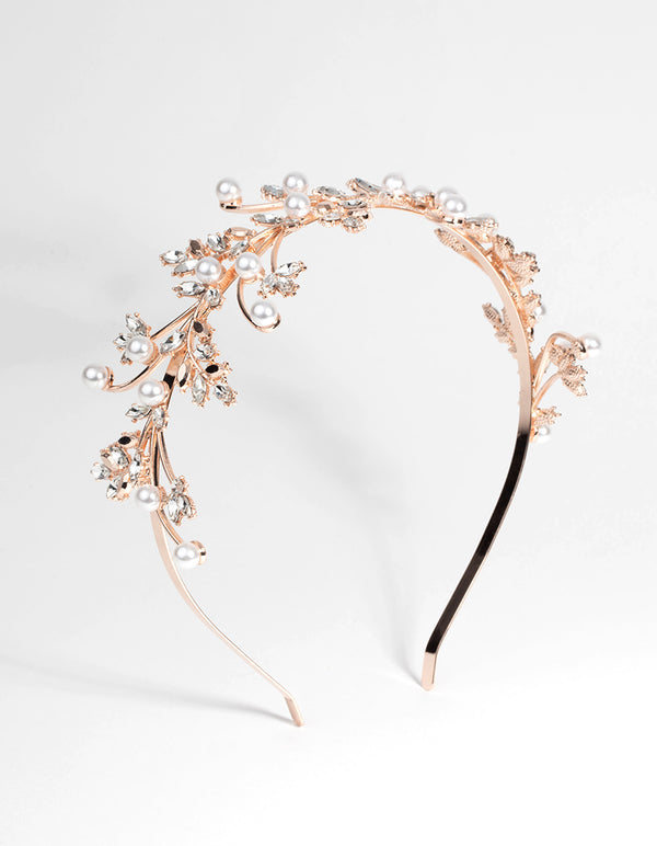 Rose Gold Pearl & Crystal Vine Headband