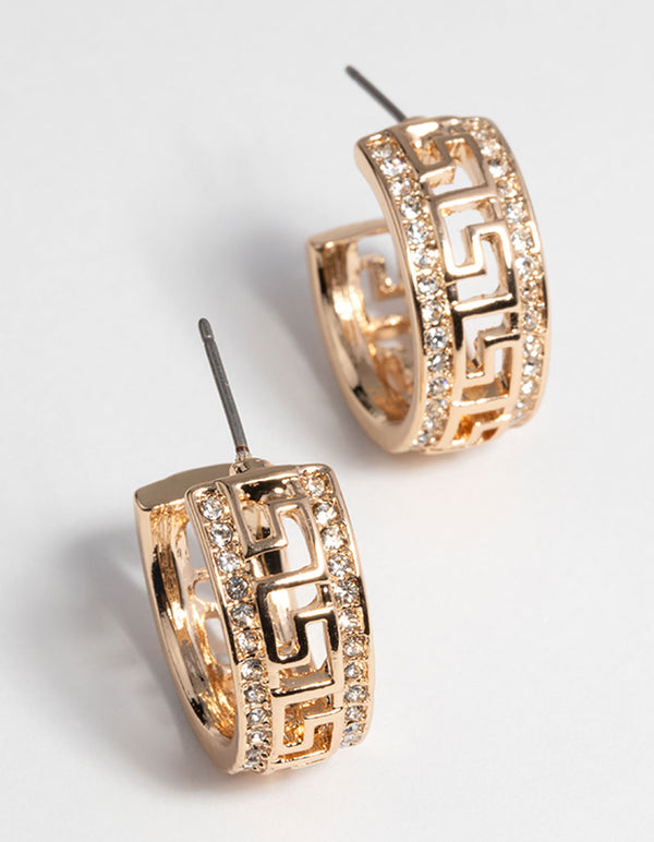 Gold Diamante Greek Key Earrings