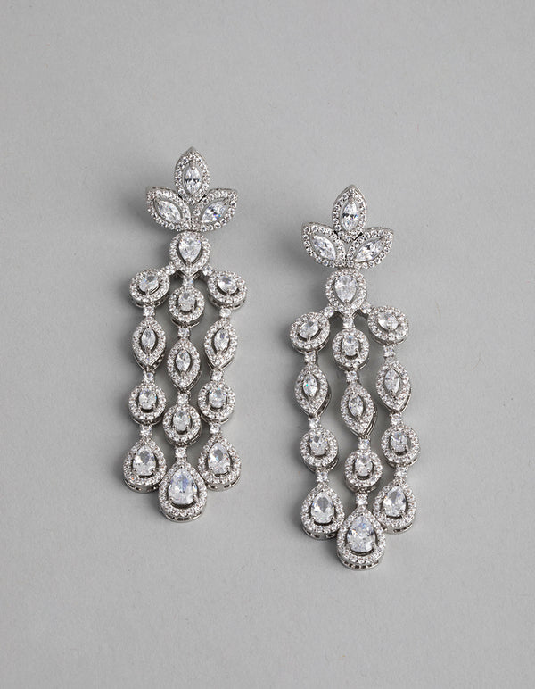 Silver Cubic Zirconia Triple Strand Drop Earrings