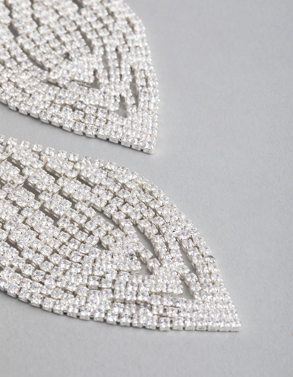 Silver Cubic Zirconia Tetris Chandelier Earrings