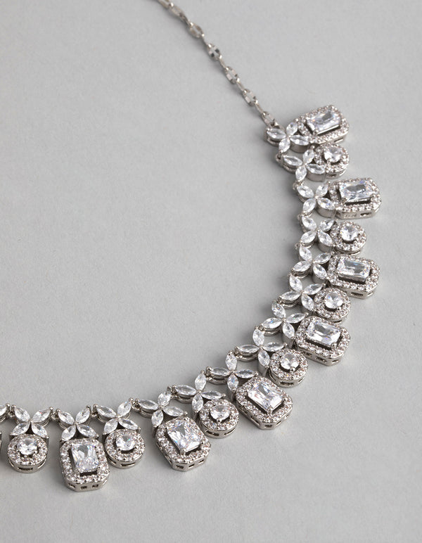 Silver Cubic Zirconia Dainty Deco Necklace