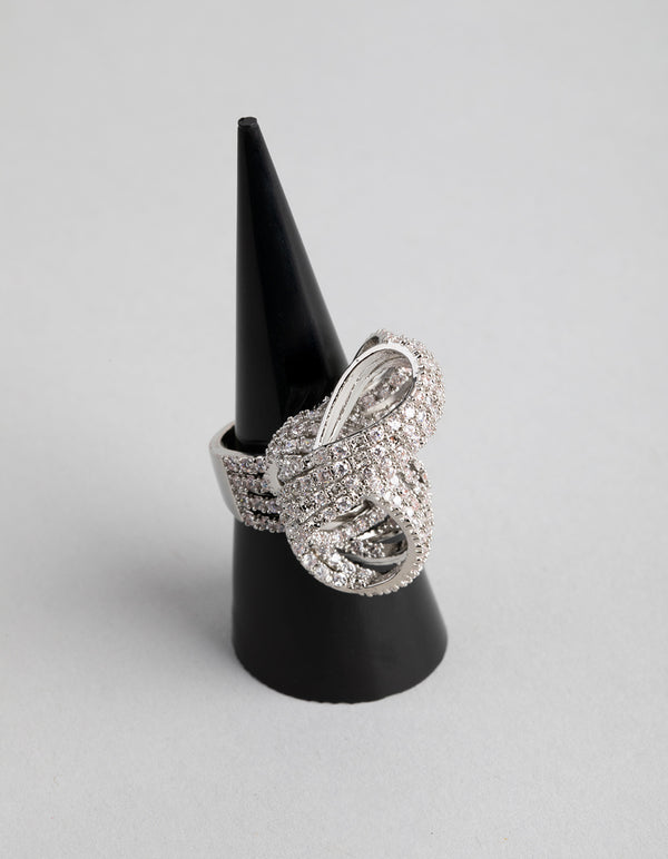 Silver Cubic Zirconia Cup Chain Knot Ring