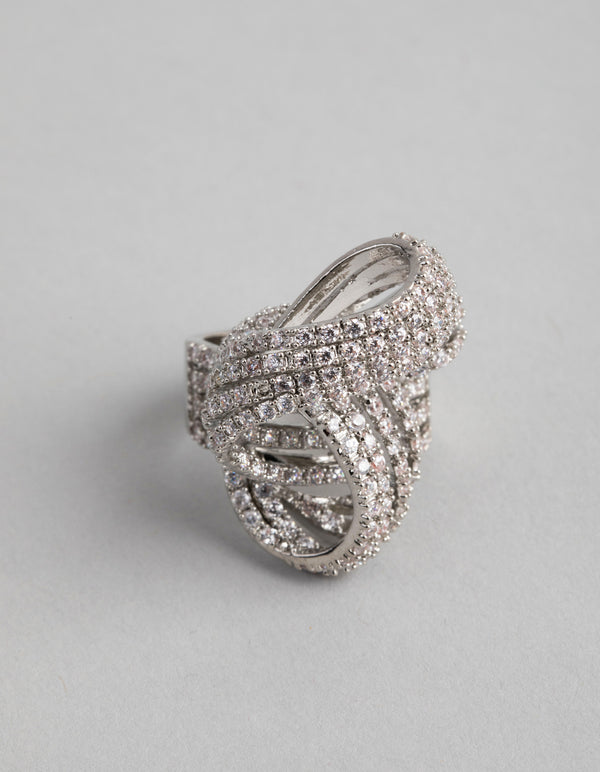 Silver Cubic Zirconia Cup Chain Knot Ring