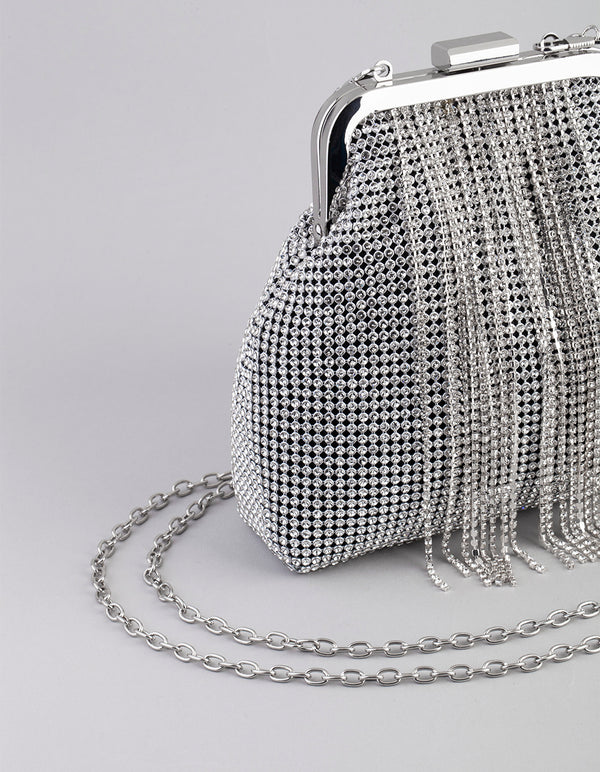 Silver Diamante Chain Fringe Purse