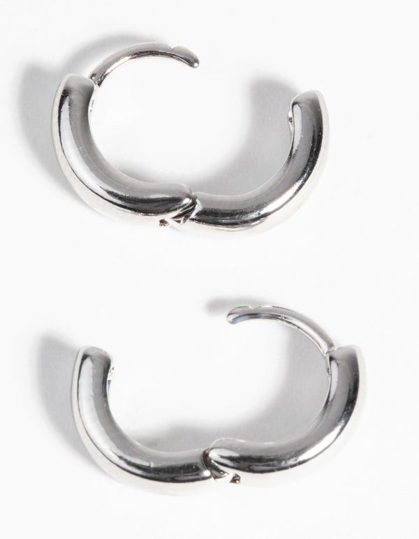 Silver Chunky Huggie Hoop Earrings