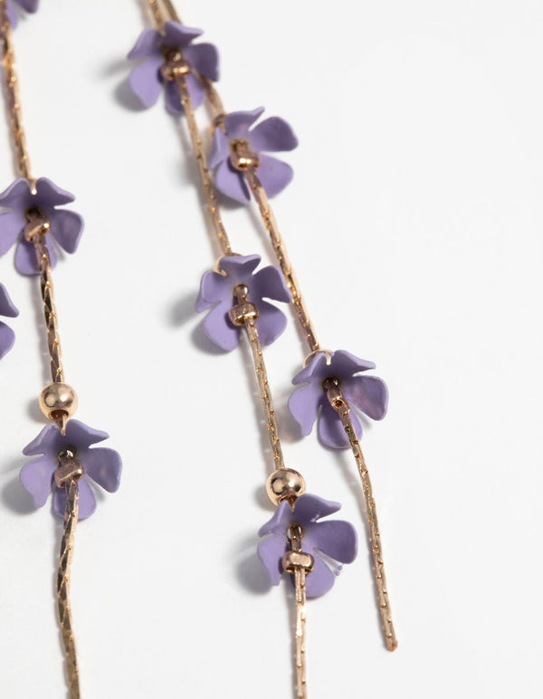 Gold & Lilac Flower Earrings