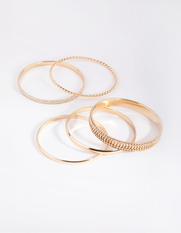 Gold Glitter & Diamante Bangle 5-Pack