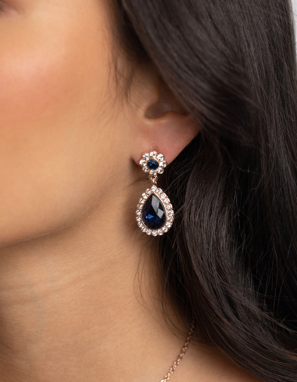 Rose Gold Diamante Flower Necklace & Earrings Set