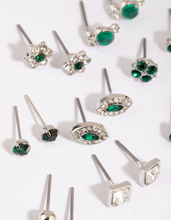 Silver Crystal Flower Stud Earring 12-Pack