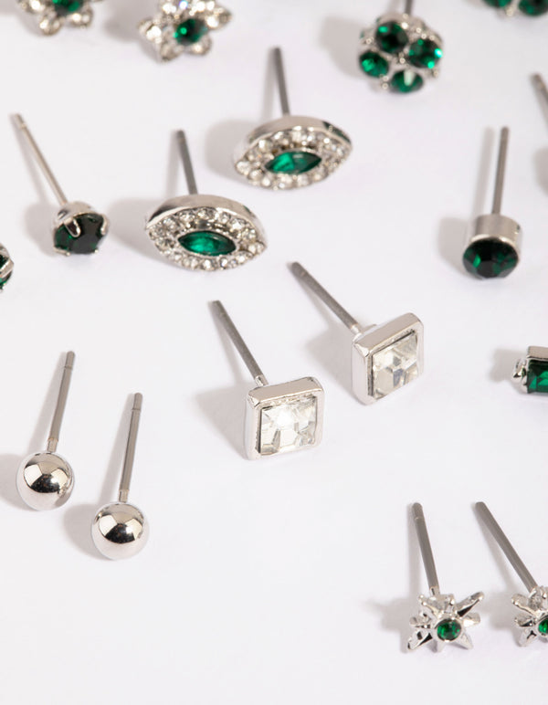 Silver Crystal Flower Stud Earring 12-Pack