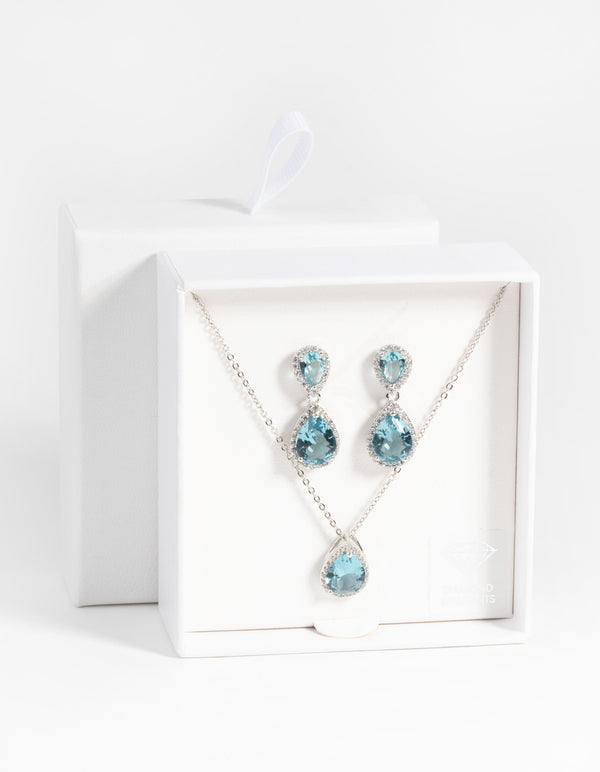 Silver Diamond Simulant Necklace & Earrings Set