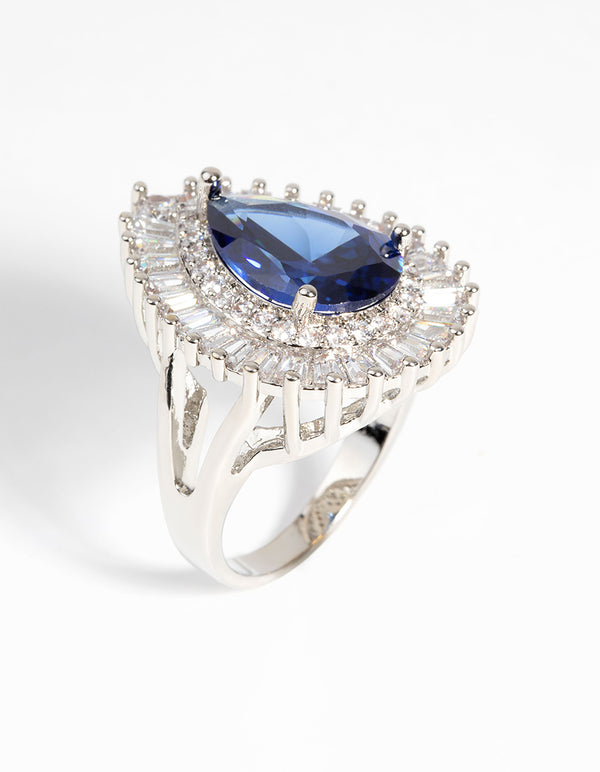Sapphire Diamond Simulant Teardrop Cocktail Ring