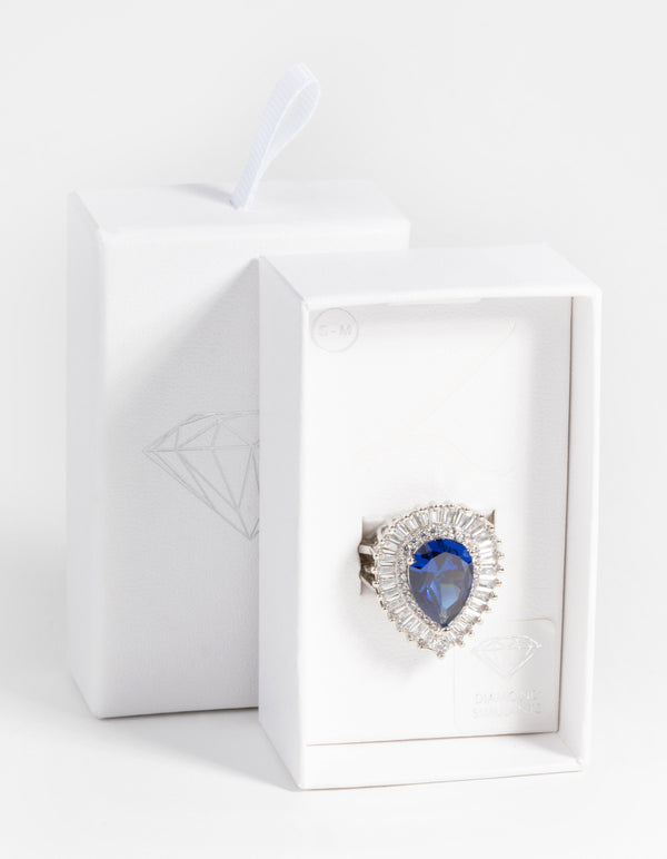 Sapphire Diamond Simulant Teardrop Cocktail Ring