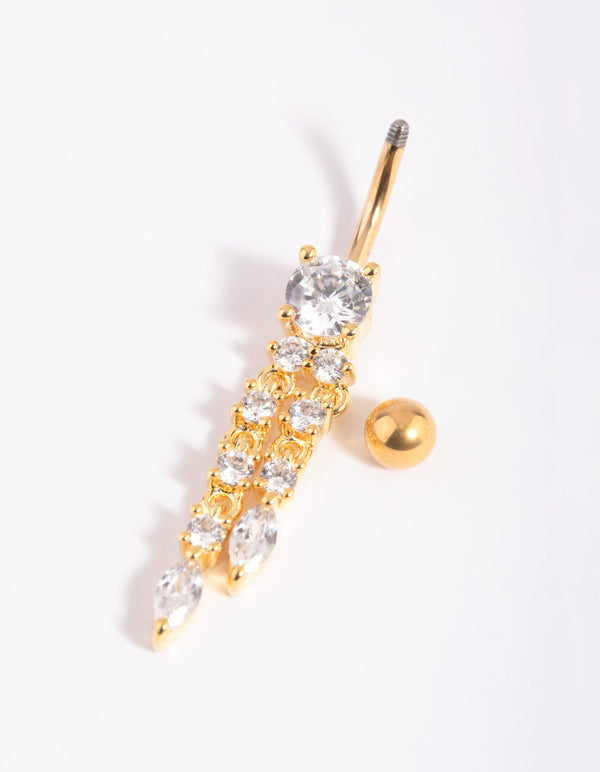 Gold Plated Titanium Dangle Belly Bar