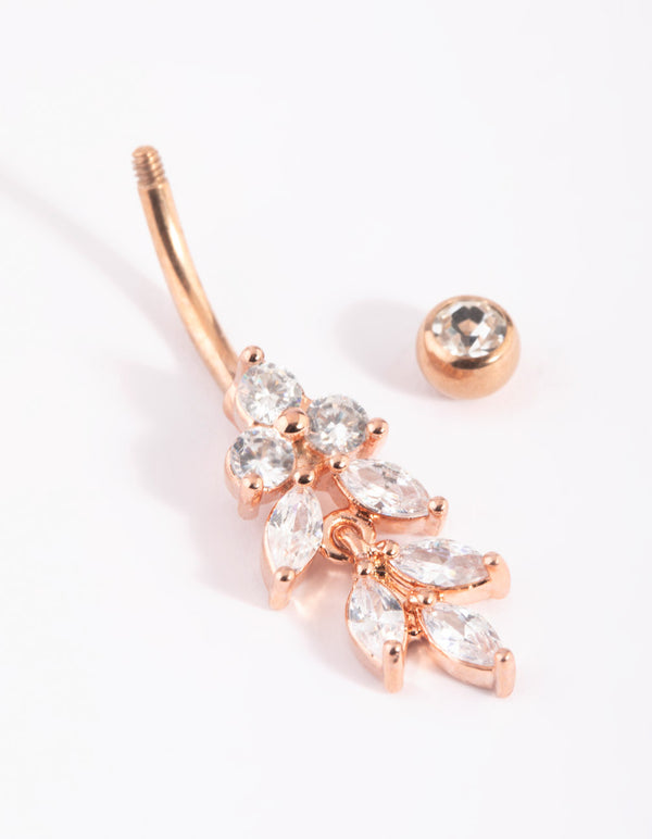 Rose Gold Plated Titanium Marquise Diamante Belly Bar