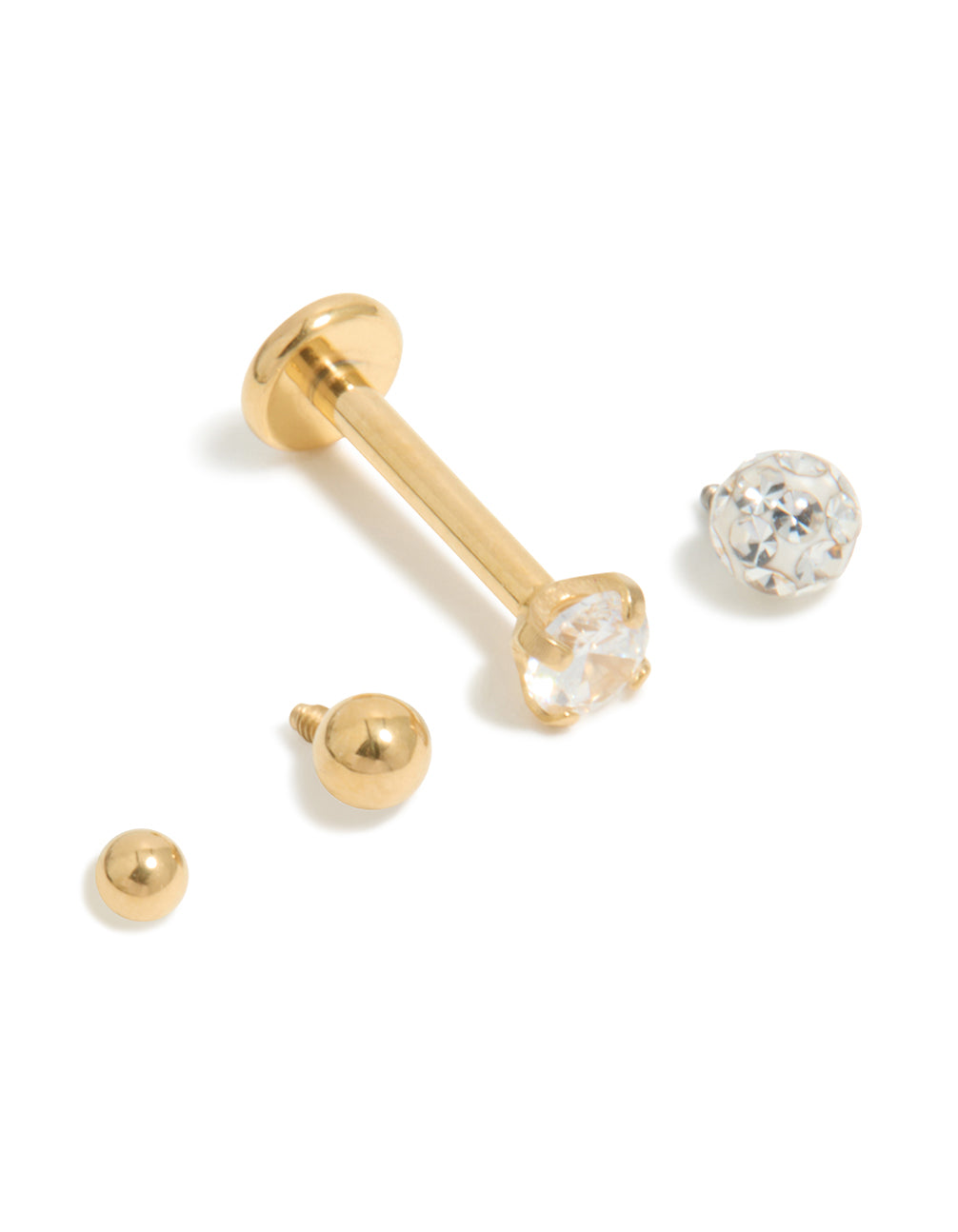 Gold Plated Titanium Flat Back Earrings With Single Flat Bar & Interchangeable Ends 6-Pack