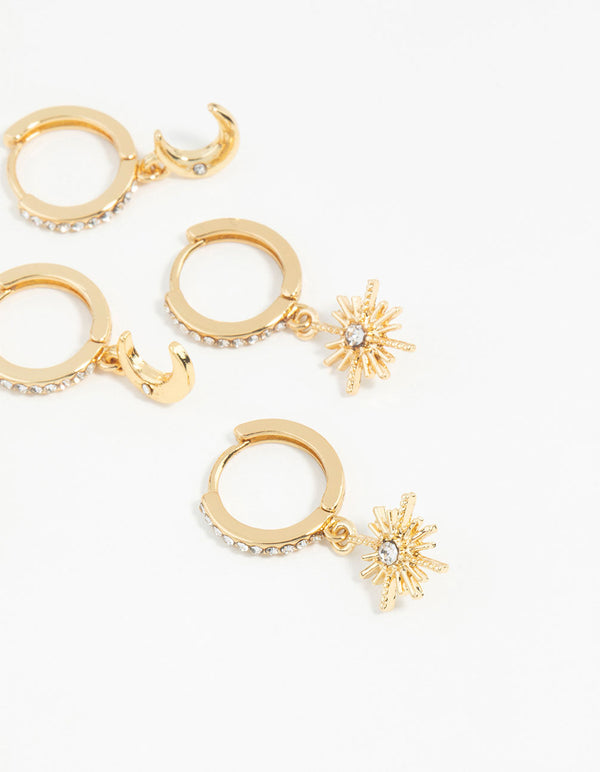 Gold Plated Celestial Huggie Hoop Earring Pack