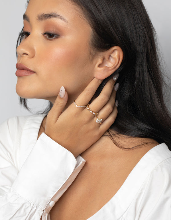 Gold Plated Teardrop Halo Ring