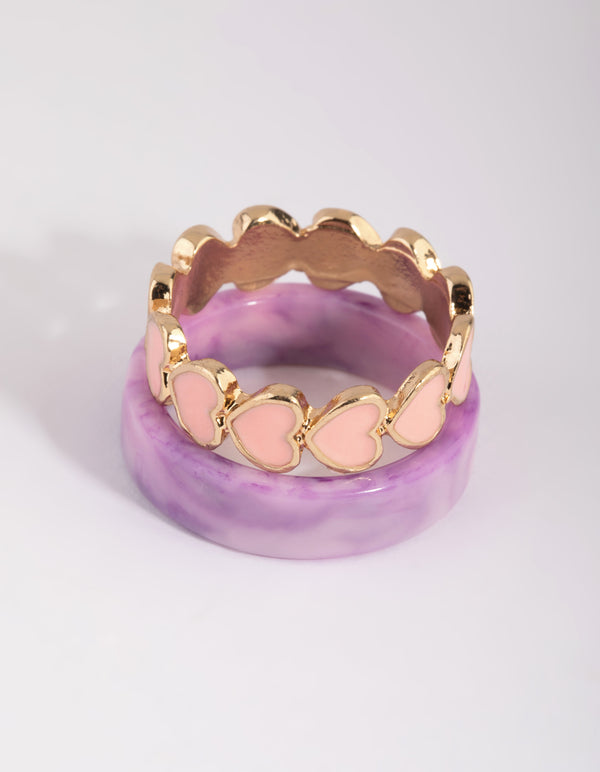 Pink Heart Plastic Ring Set