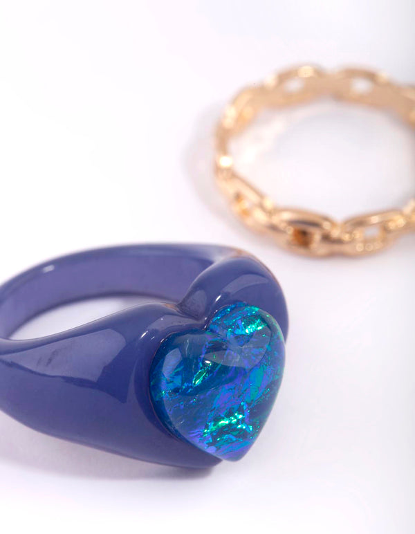 Blue Heart Plastic Ring Set