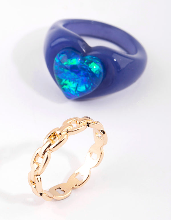 Blue Heart Plastic Ring Set