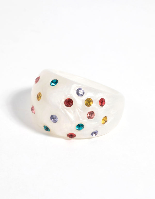 90s White Ring with Diamantes