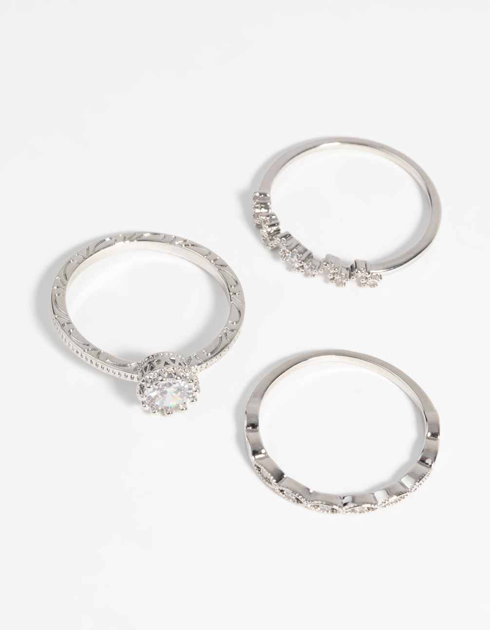 Silver Cubic Zirconia Triple Band Ring