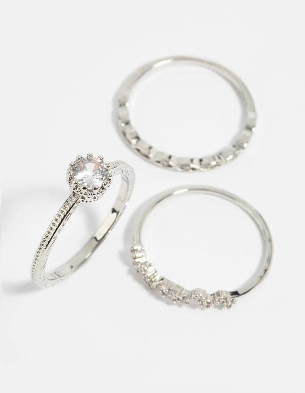 Silver Cubic Zirconia Triple Band Ring