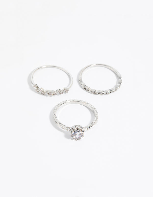 Silver Cubic Zirconia Triple Band Ring
