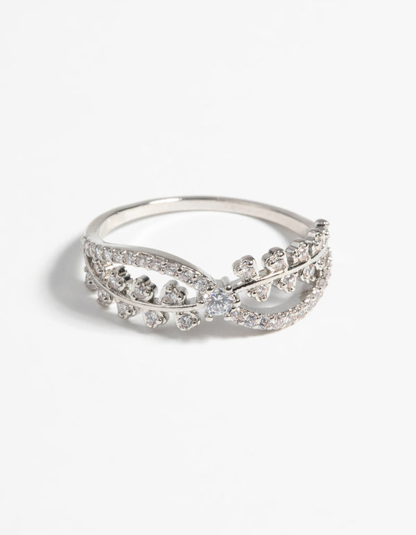 Silver Cubic Zirconia Cross Over Ring