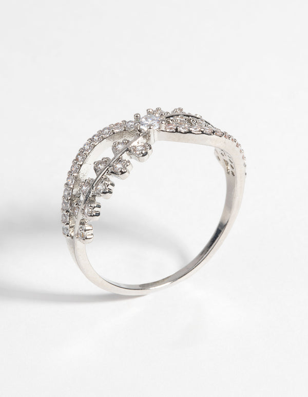 Silver Cubic Zirconia Cross Over Ring