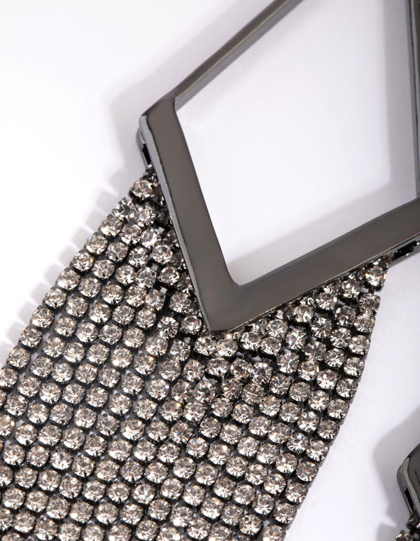 Gunmetal Diamante Kite Drop Earrings